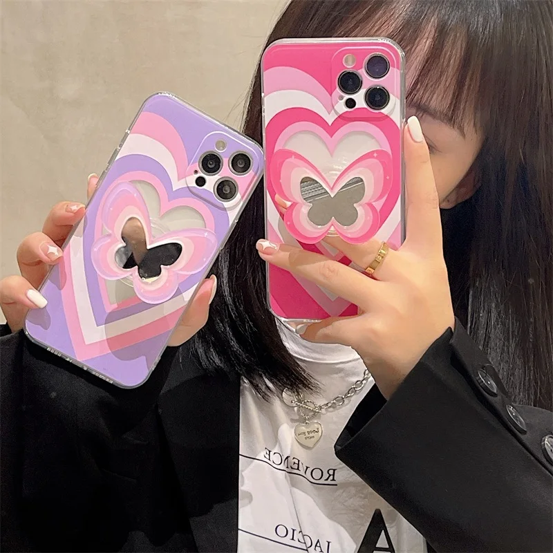 ins wind love mirror butterfly stand phone case for iPhone 11 12 13