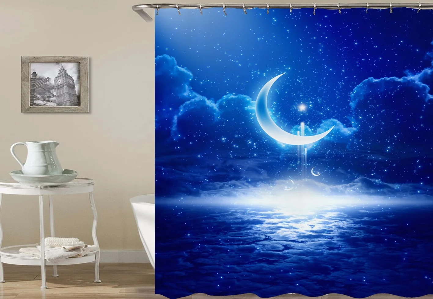 New design blue washable custom printed bathroom shower curtain for wholesale