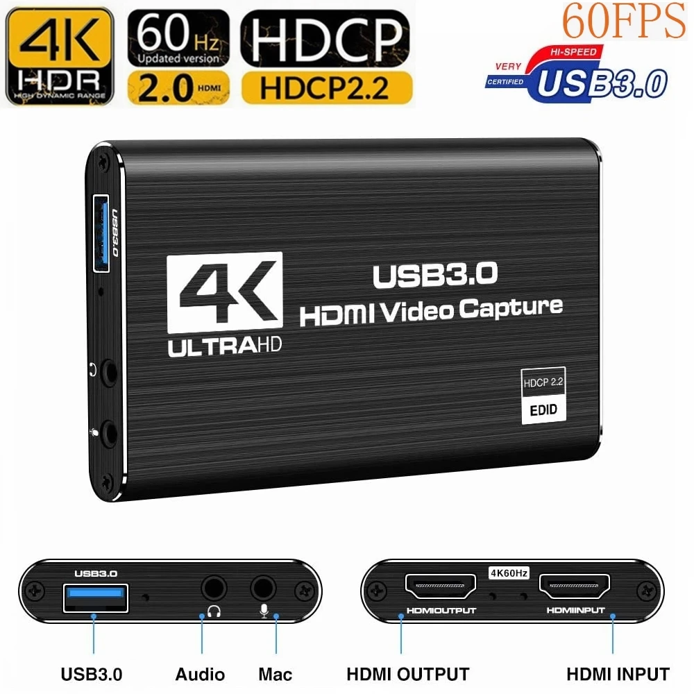 USB 3.0 4K 60HZ 1080P 60Fps USB3.0 Video Game Capture Card Converter HDMI Output Live Streaming For XBOX PS5 MAC Plug and Play