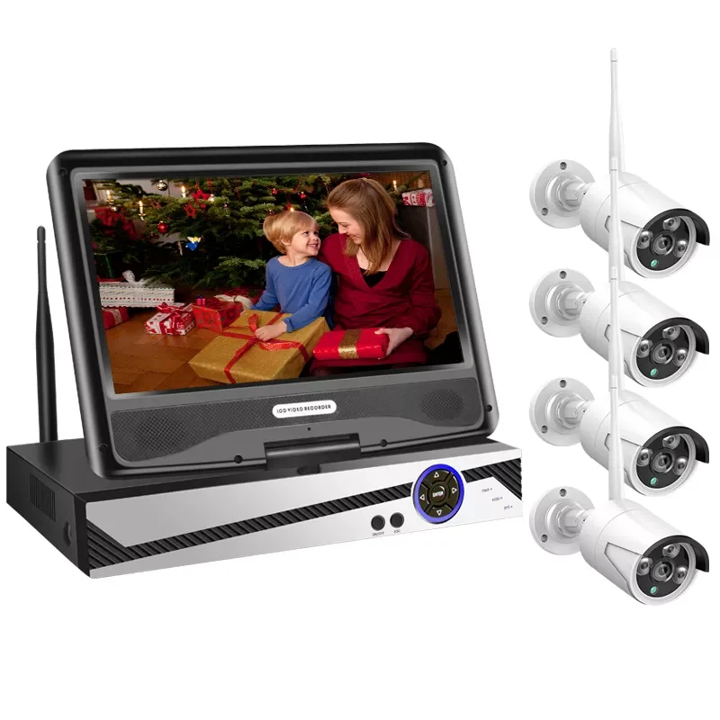 Eseecloud IP65 Waterproof 10.1' Monitor NVR Kit 1080P Wireless CCTV Security Camera 4CH WiFi Kit Video Surveillance System