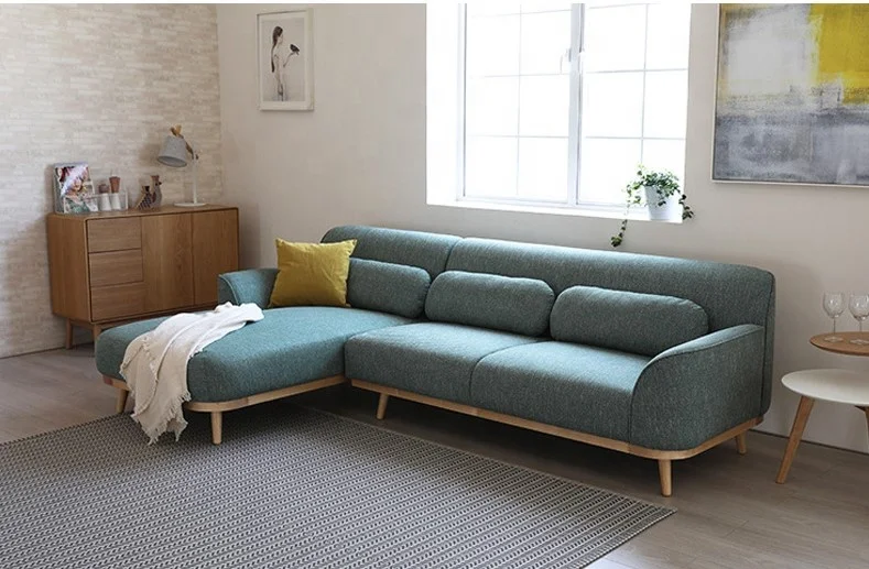 Interior designs comfortable living room furniture green elegant couch sectional fabric sofa with chaise lounge