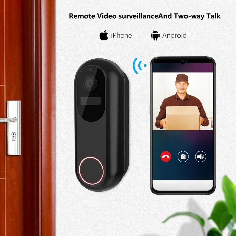 Умный беспроводной дверной звонок с дистанционным управлением IP54 9600 мА · ч на батарейках 1080P датчик движения 5G Wi-Fi