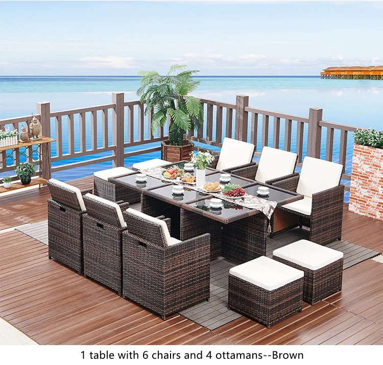 Outdoor Modern Garden Sets Furniture Space Saved Courtyard Patio Waterproof Wicker Rattan Dining Table And Chairs Set