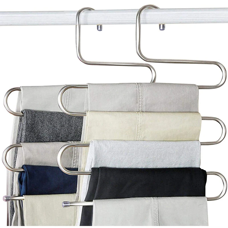 pants hanger S-shaped pants hanger stainless steel hanger wardrobesaves space for pants denim scarf hangingsilver 4 pack10clips