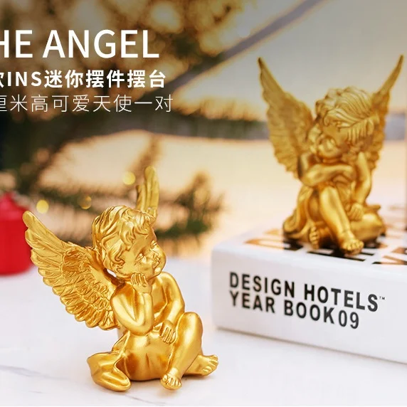 Nordic resin sculpture window gold resin angel swing model props soft ornaments wedding gifts
