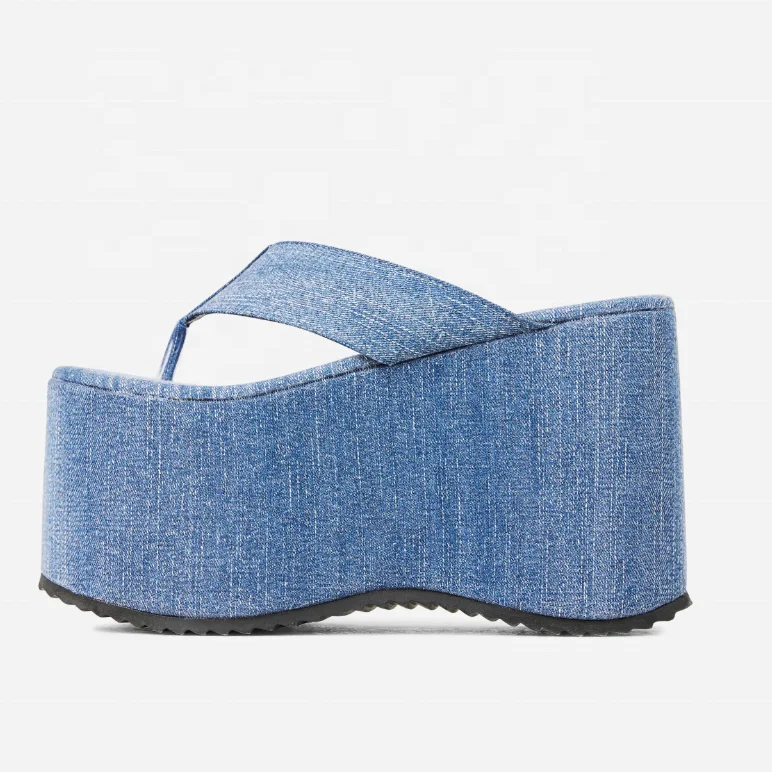 Wholesale womens wedges platform denim flip flops fashion slippers