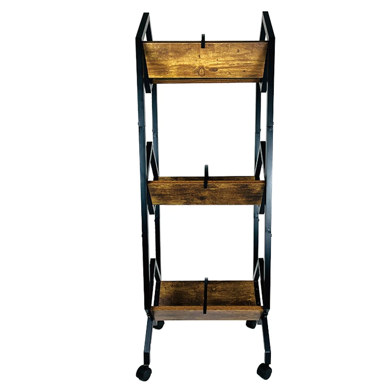 Bookshelf 3 Tier Floor Standing Metal Bookcase with Wooden Shelves Rack Display Unit for Living Room Home Office
