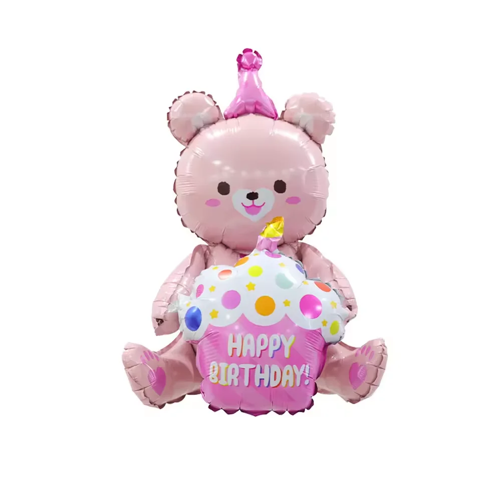 New Arrival Rainbow Candy Ice Cream Cute Teddy Bear Heart Balloon Children Toys Happy Birthtay Party Foil Balloons For Girls