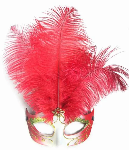 Funny Costume Cosplay Mask Venetian Mardi Gras Carnival Masquerade Mask Ostrich Feather Party Mask for Party Supply Xmas Decor