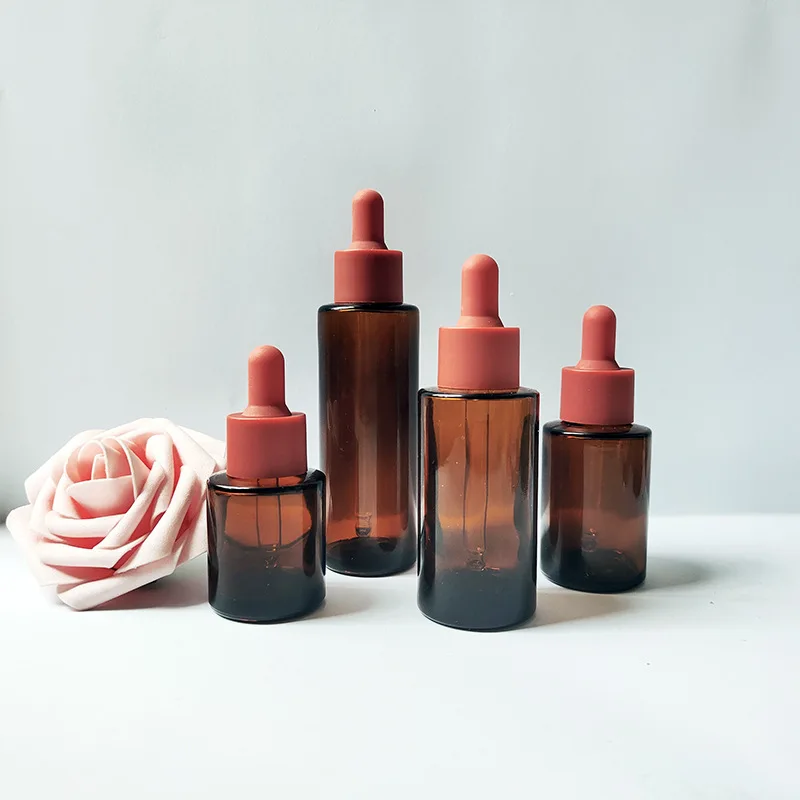 В наличии 20ml30ml50ml60ml янтарная бутылка из эфирного стекла косметическая упаковка бутылка-капельница с косой спинкой