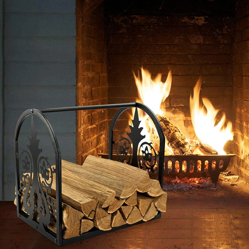 Firewood Rack Portable Fireplace Metal Holder Black Heavy Duty Storage