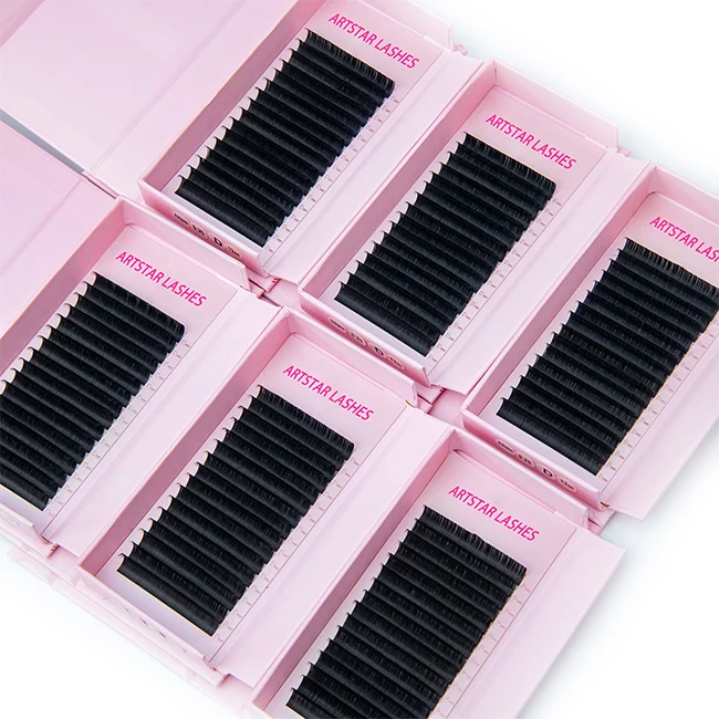 Mega Volume Fan Eyelash Extension Tray Vendor Matte PBT Fiber 5-25mm Silk Mink Cashmere Lash Extensions