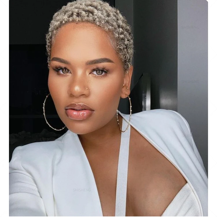 SHI SHENG Afro Kinky Curly Wig Full Machine Made Scalp Top Wig Short Curly Synthetic Hair Wigs for Black Women