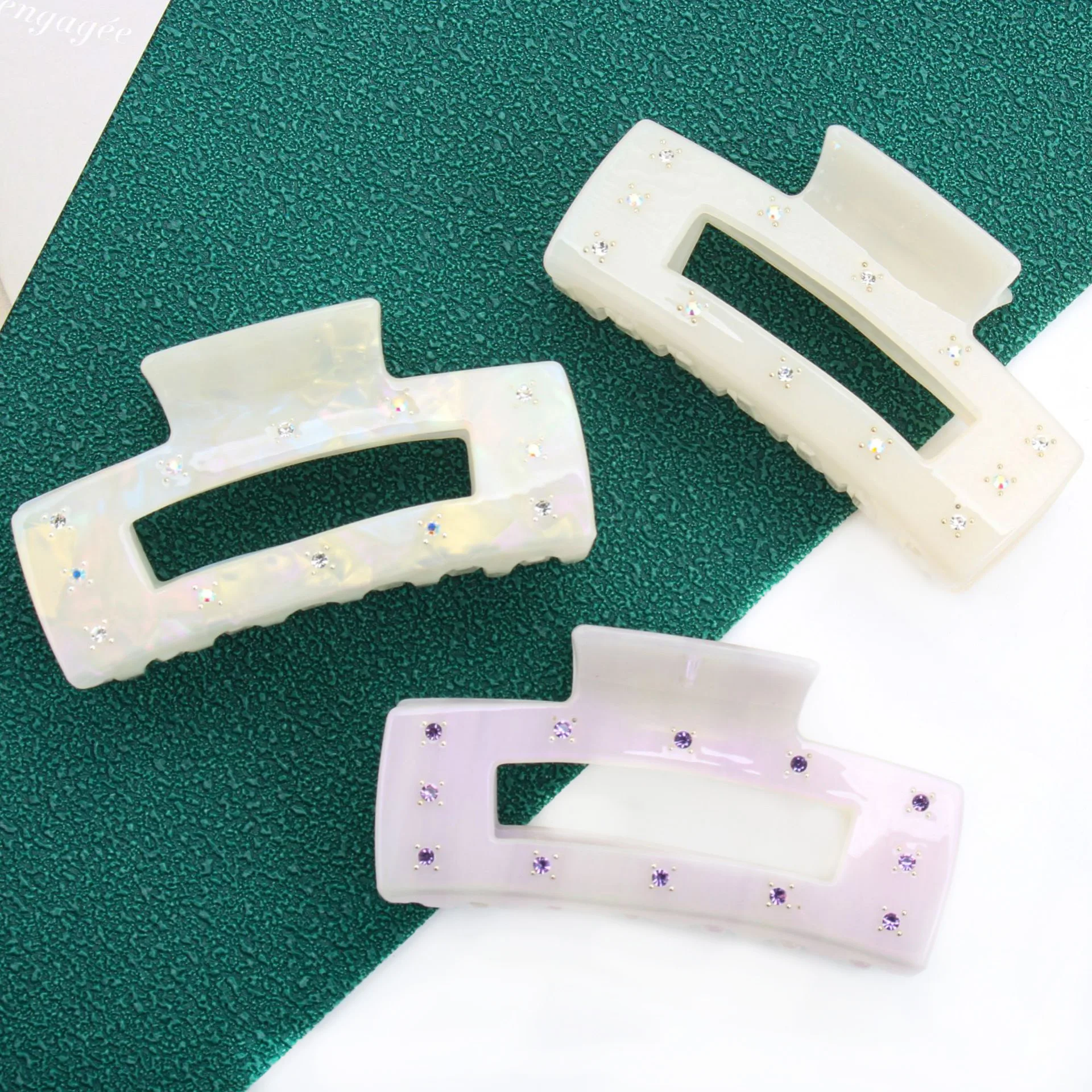 New hollow square inlaid diamond acetic acid clip fashion temperament shark clip hairpin hair accessories