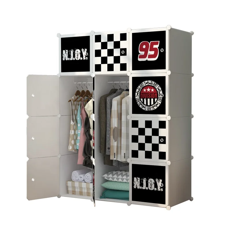 12 Door Portable Bedroom Garderobe  Black DIY Plastic Clothing Wardrobe Cabinets