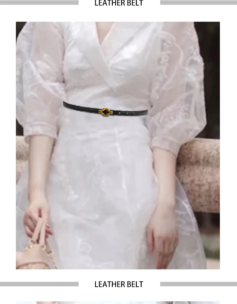 Belt Ladies Genuine Leather Cowhide White Thin Belt Fashion Versatile Decorative With Dresses Denim Pants Belt Summer