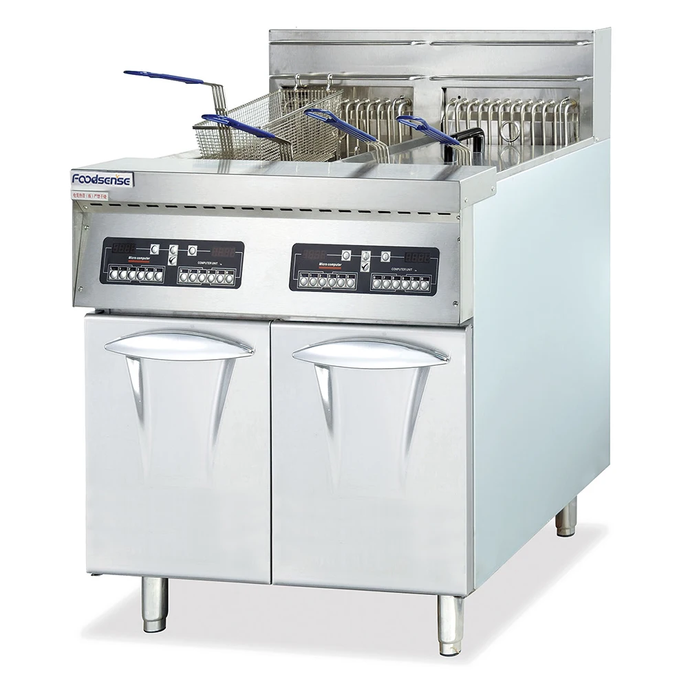 28l + 28l stainless steel 2 tank 4basket gas fryer oil less double deep fryer, commercial gas deep fryer with propane