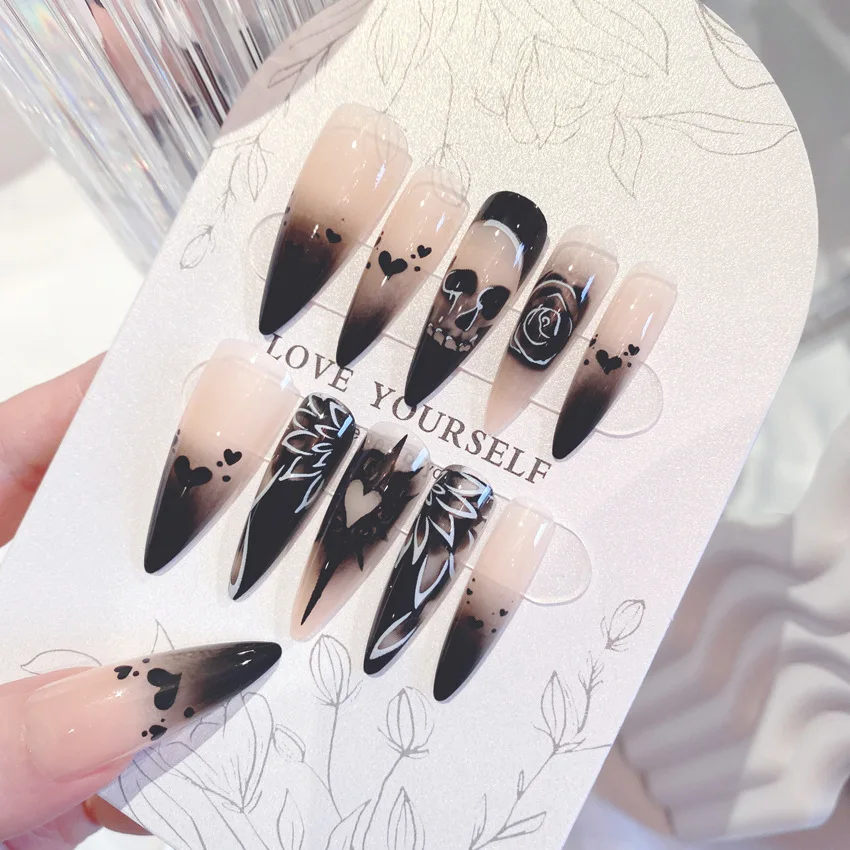 custom mixed color short almond press on nails stiletto hot pink full cover fake nails high quality 24 false nails glue stick on