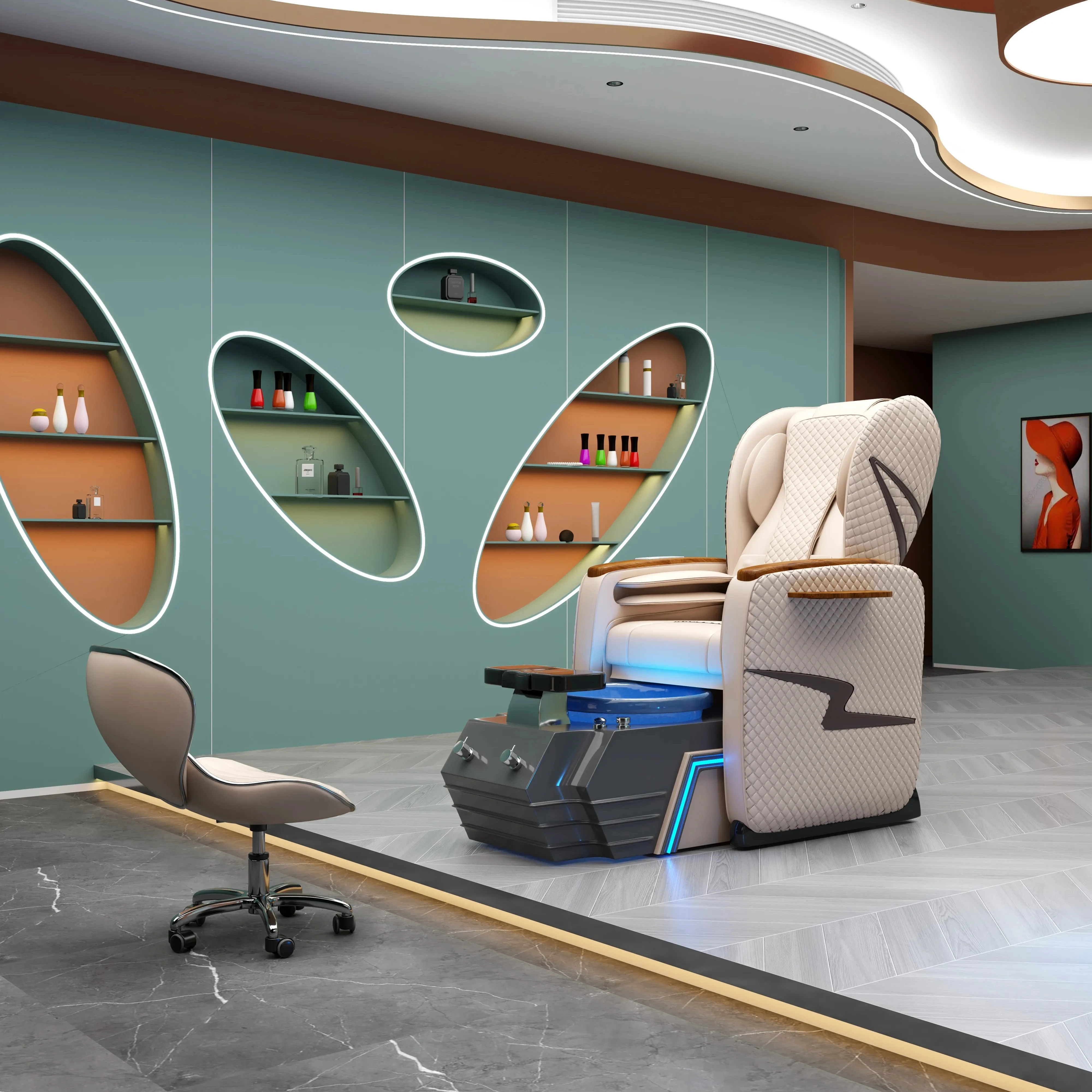 Wholesale Modern Luxury Beauty Nail Salon Furniture Pipeless Whirlpool Discharge Pump Foot Spa Massage Pedicure Chair