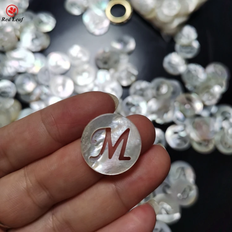 Redleaf Jewelry custom wholesale 26 English Letters Hollow Carved Natural White Mother Of Pearl Shell for Jewelry