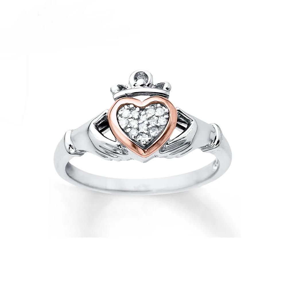High Quality Irish Celtic Claddagh Ring Sterling Silver 925 Hand Hold Crown And Heart Shape Rose Gold Rings For Women