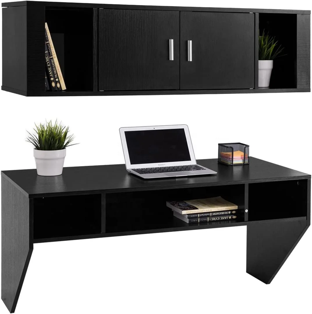 Home Office Bedroom Work Station Desk Wall Mounted Floating Computer Desk with Storage Shelves Floated PC Table