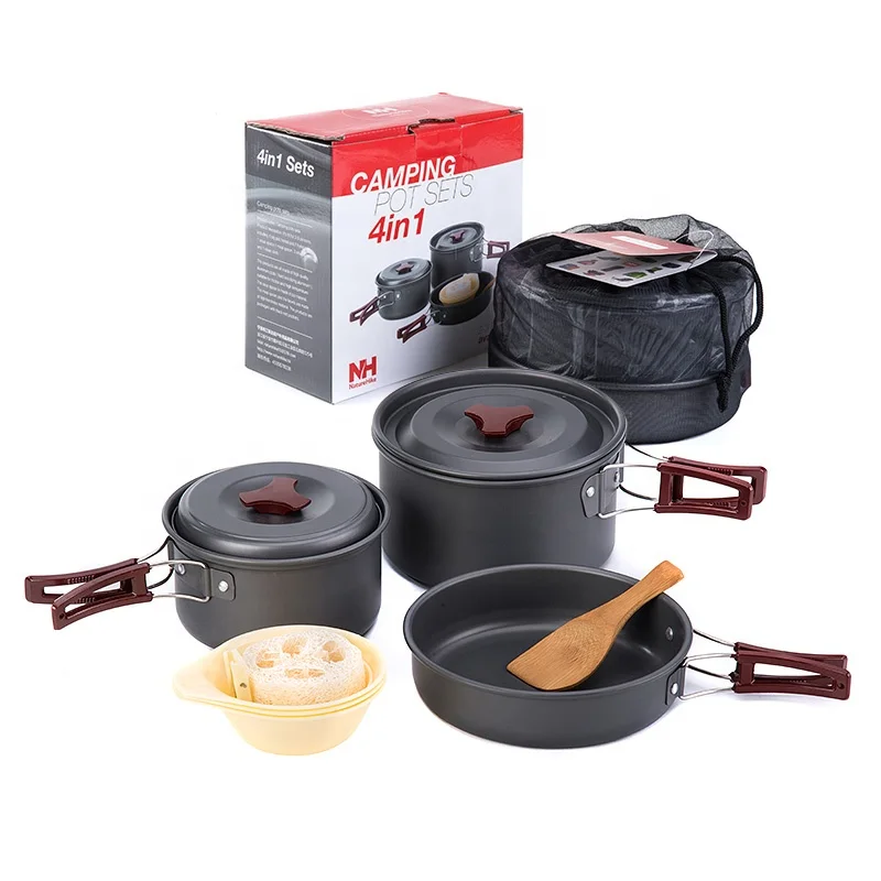 Naturehike Outdoor Tableware Hiking  Camping Cookware Set 4 in 1 Picnic  2-3 preson camping cooking set
