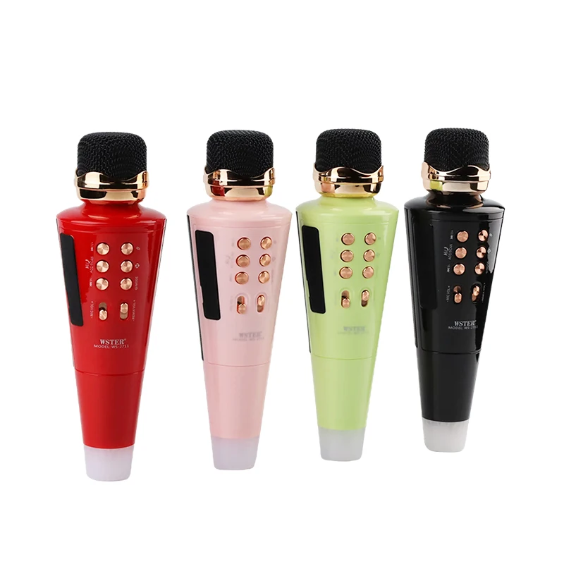 Wireless Microphone TV Karaoke Home Entertainment Metal Style Material ABS Portable Speaker USB/TF/TWS/FM radio/Phone call