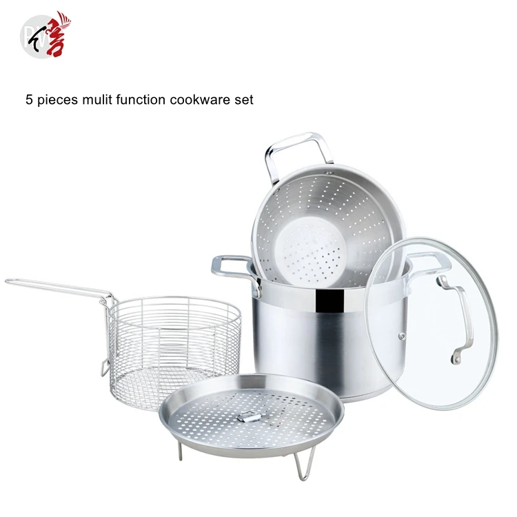 Realwin 22 см 5 шт. mulit Функция кастрюля для готовки из нержавеющей стали кухонная посуда горшок набор с дуршлаг