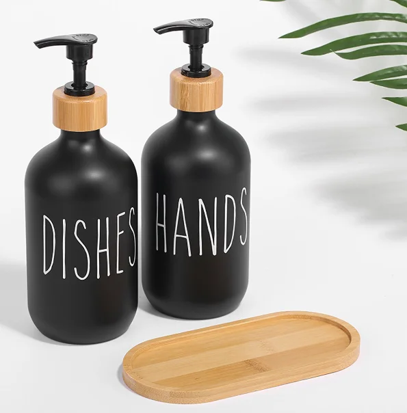 16 Oz Matte Black Hand And Dish Soap Dispenser Set for Kitchen