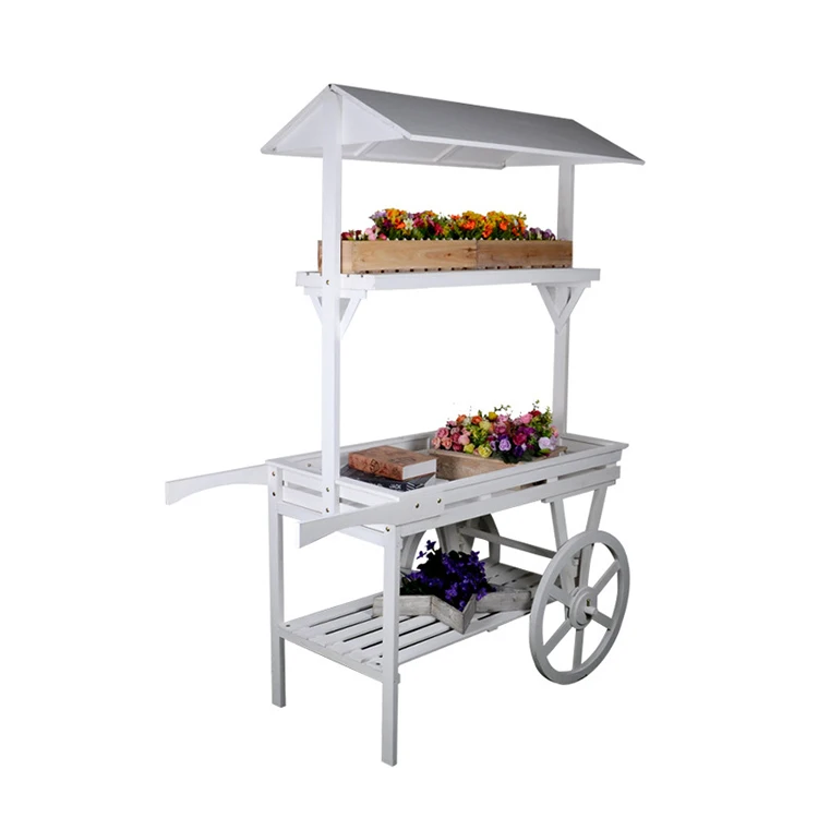 White With Wheels Flower Decorative And Food Candy Cart Wood Display Wedding Party Dessert Sweet Cart