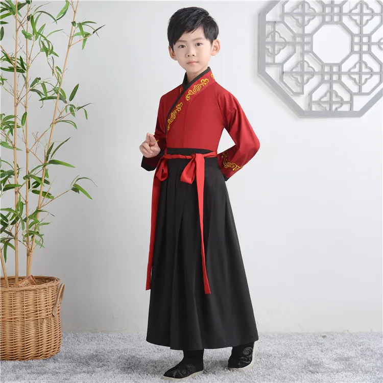 Черный детский народный костюм Hanfu Dizigui Sanzijing Guoxue