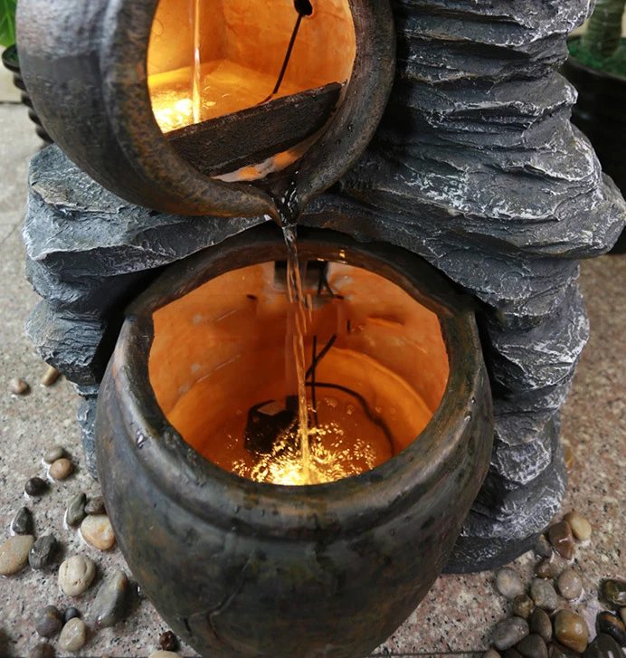 Hot sale garden decor indoor LED light antique Stone Water Fountain