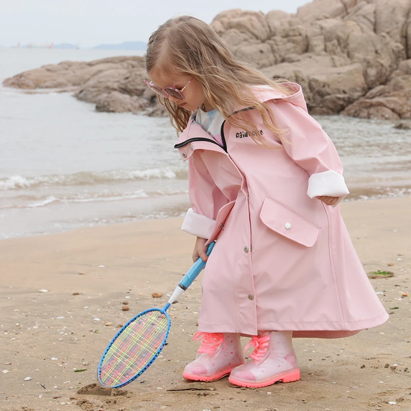 Rainfreem Hooded Waterproof Jacket Girls PU Rain Baby Boy Coat Sport Children Windbreaker Outdoor Beach Kids Outerwear Clothes