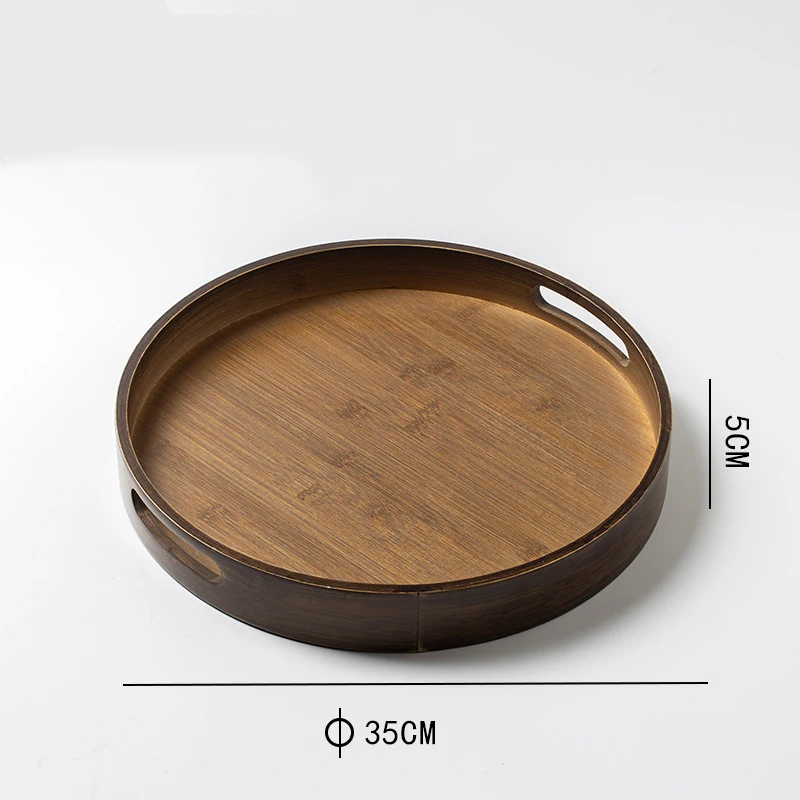Large Round Black Walnut Wood Ottoman Tray with Handles, Serve Tea, Coffee, Classic Wooden Circular Decorative Serving Tray