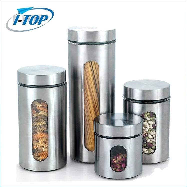 Glass Kitchen Storage Jar for Countertop with Air Tight Container Lid Stainless Steel canister