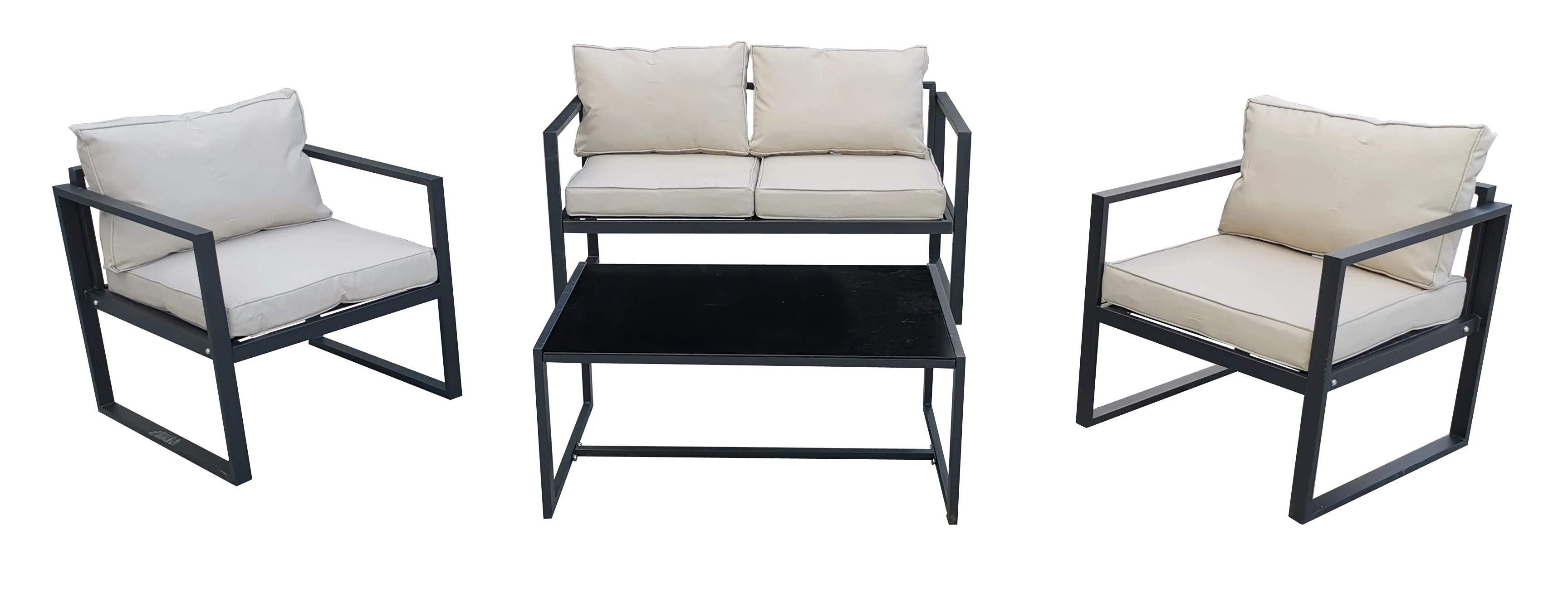 Полностью металлическая мебель для патио, наружная мебель, садовый простой стальной диван для разговора, наборы с подушкой, 4 шт.