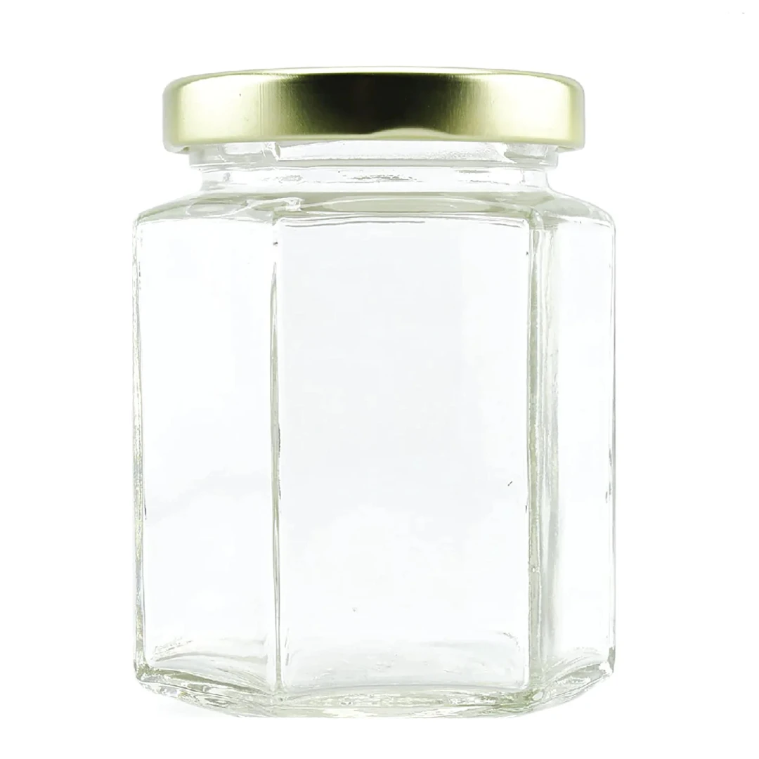Kitchen Use Hexagon Glass Food Storage Jar  Eco Friendly Clear With Metal Caps wholesale price