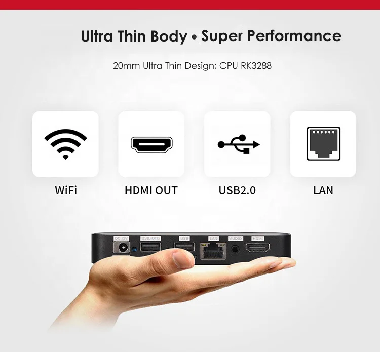 4K high resolution easy to use digital signage media player for regular TV and Monitor screen advertising