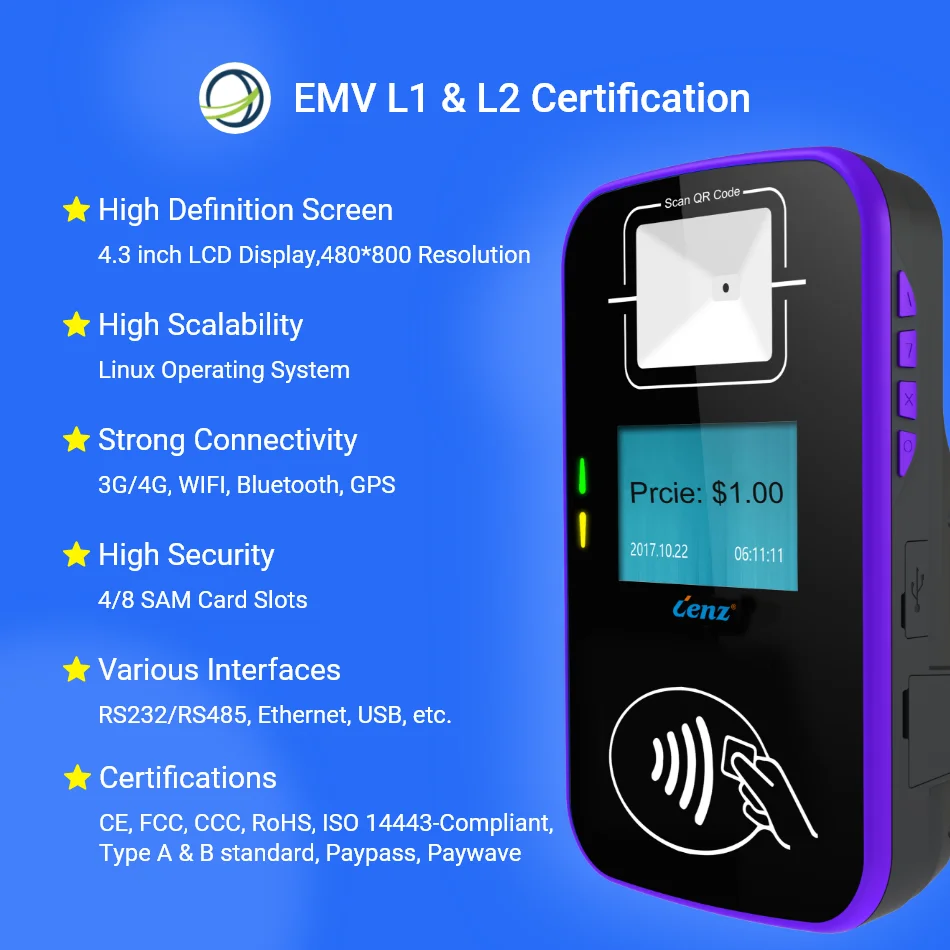 Android QR Code Ticket Validator Payment POS Machine Smart Card Reader for Bus De Transport Public