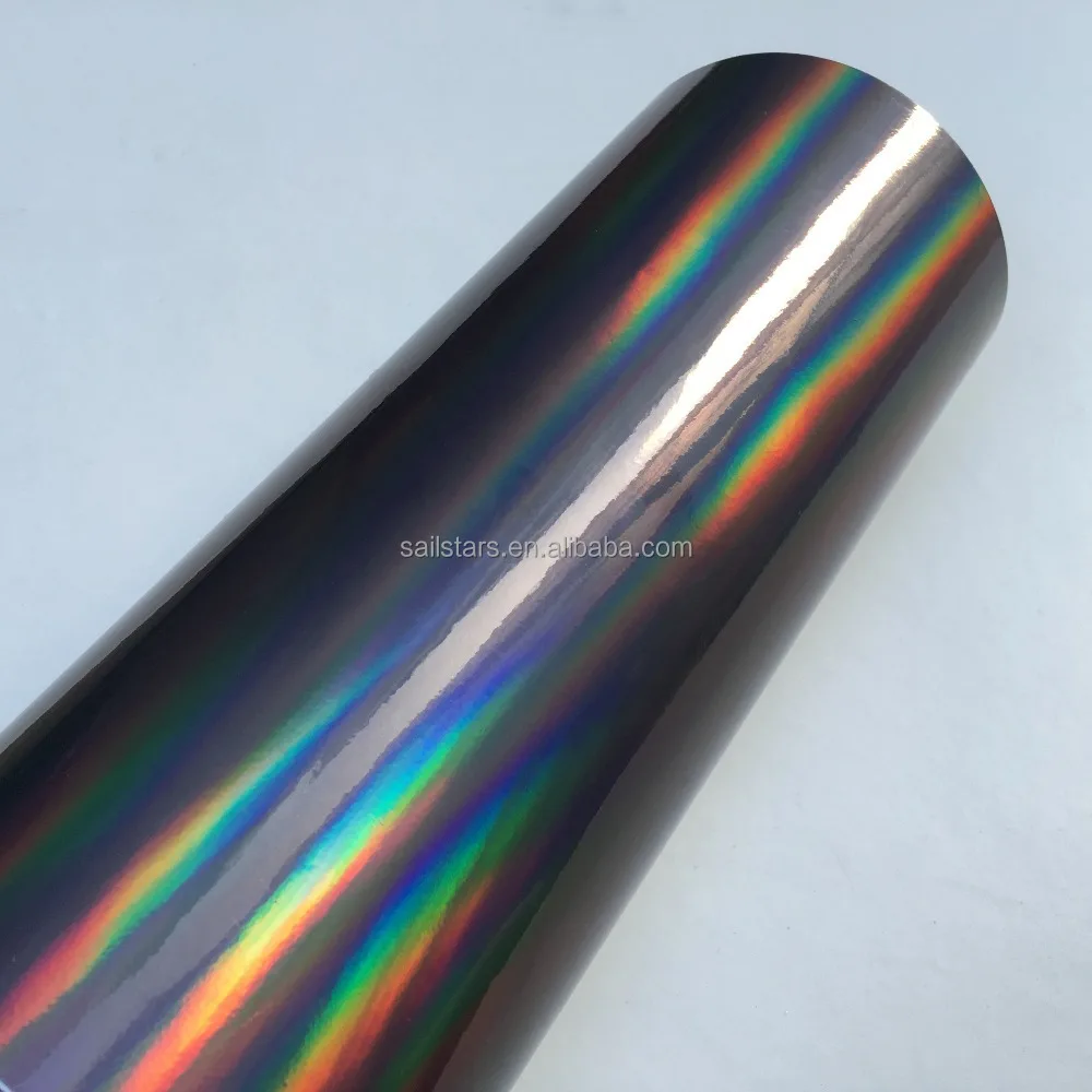 3 Layers Black Chrome Holographic Vinyl Wrap Rainbow Laser Vinyl Film Bubble Free Car Sticker