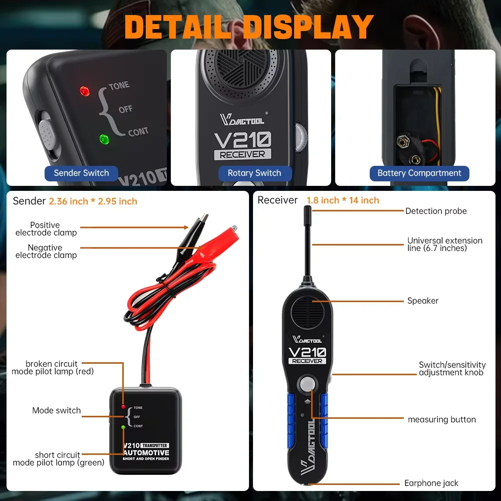 VDIAGTOOL V210 Automotive Circuit Tester Car Repair Cable Circuit Wire Tracker Tracers Analyzer 6-42V Short Open Finder Checker