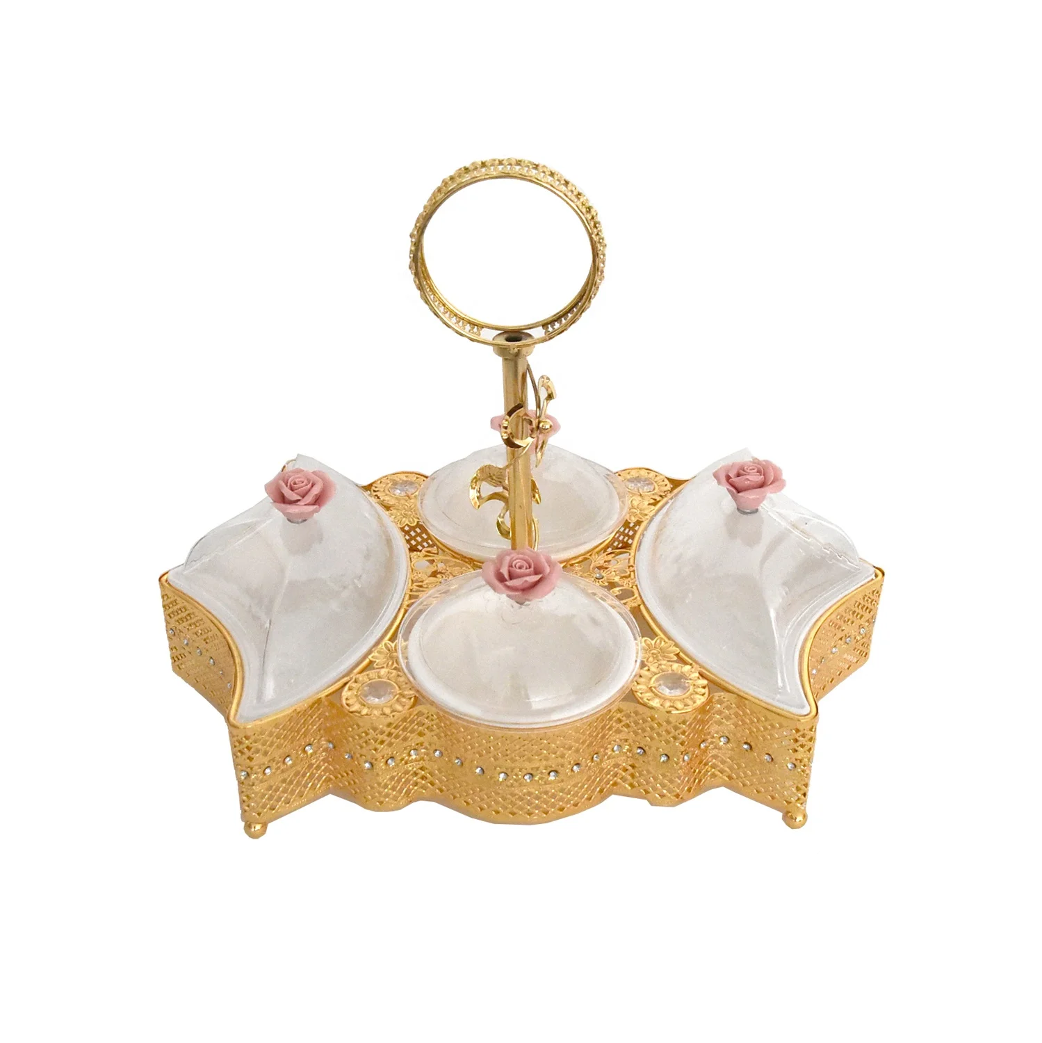 Arabic wedding party decoration metal gold plated round dry fruit sugar bowl