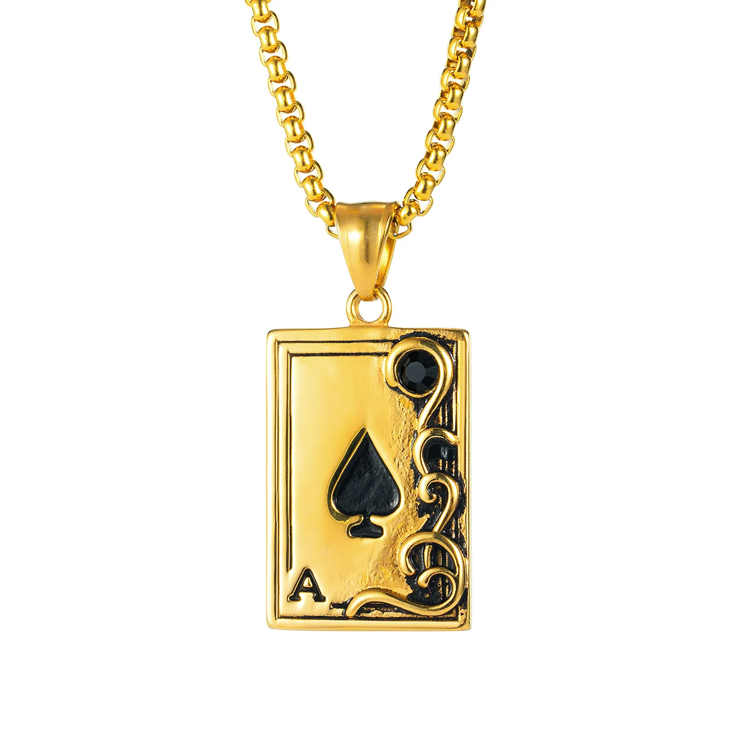 2022 New Design Stainless Steel Jewelry Titanium Steel Playing Cards Aces Cards Charm Casino Poker Pendant Necklace for Men