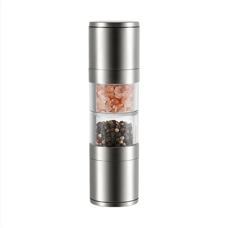 High Quality S/S Double Head Spice Mill Grinder with Glass Jars Salt and pepper Grinder Set 2in1pepper mills
