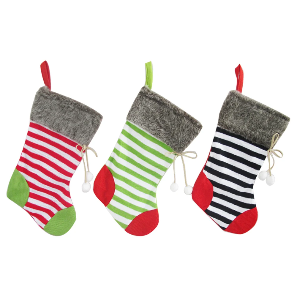 Knitted Sock With Fur Cuff Xmas Stocking Factory Christmas Decoration Supplies