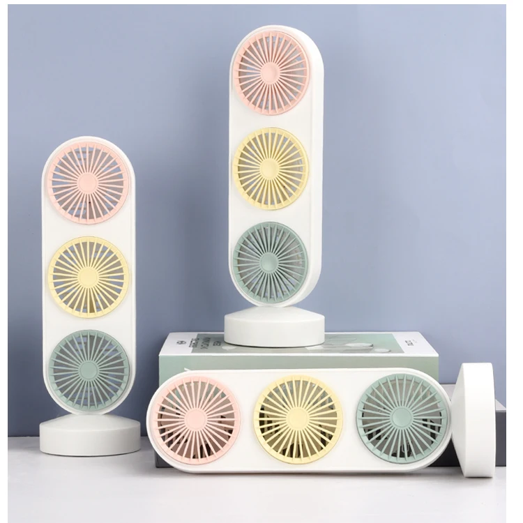 2022 Hot Selling desk fan battery rechargeable fan Three-Head electric motor cooling blade  Folding Fan