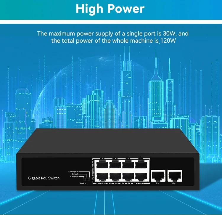 Sailsky 8 port gigabit ethernet network poe switch SY-8G2GP