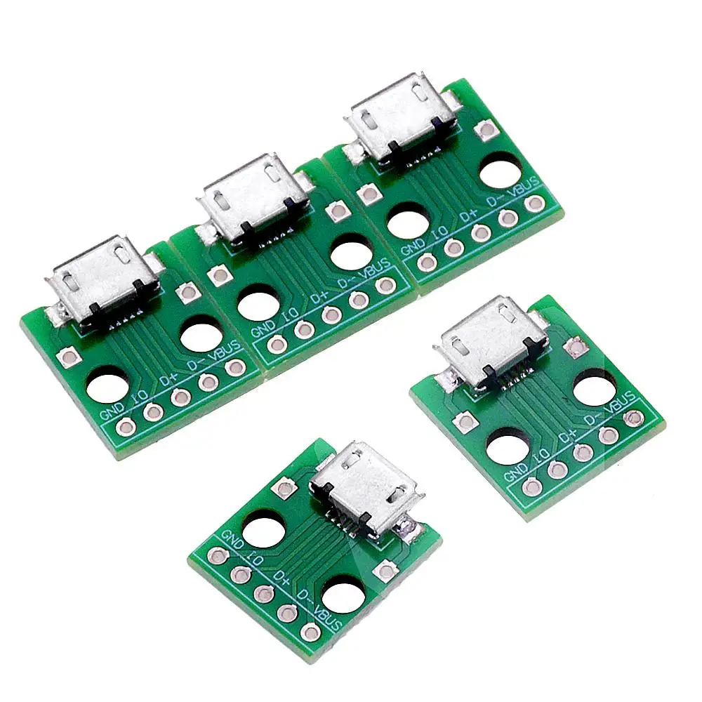 10PCS MICRO USB To DIP Adapter 5pin Female Connector B Type PCB Converter Breadboard Switch Board SMT Mother