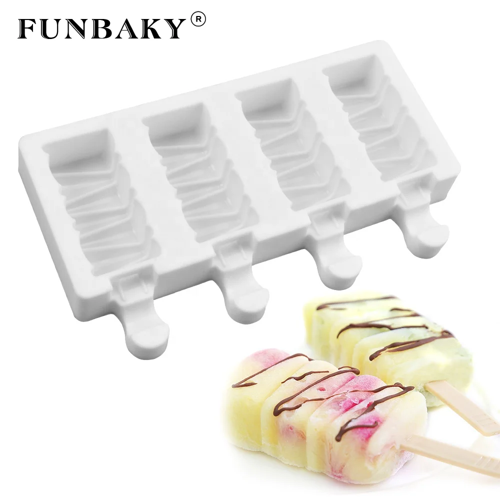FUNBAKY JSC3071 Reusable ice cream silicone mold rectangle shape carved popsicle ice - lolly mould handmade home application